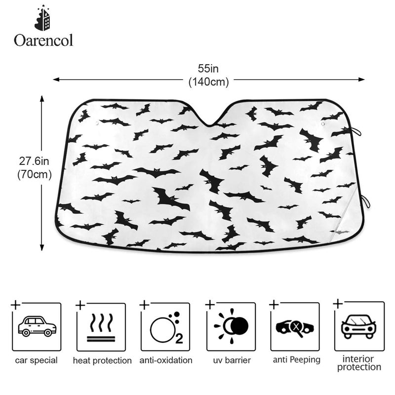 Oarencol Bat Halloween Car Windshield Sun Shade Foldable UV Ray Sun Visor Protector Sunshade to Keep Your Vehicle Cool (55" x 27.6") - Image 2